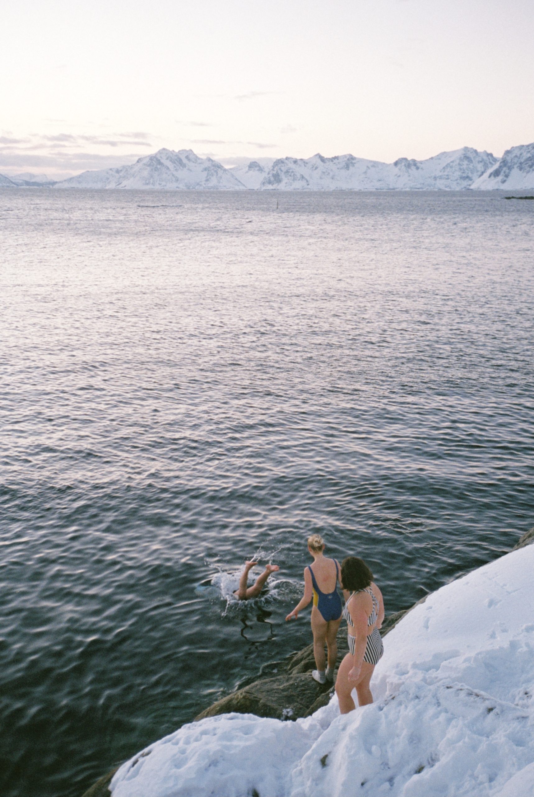 Going ice swimming from the sauna in Lofoten